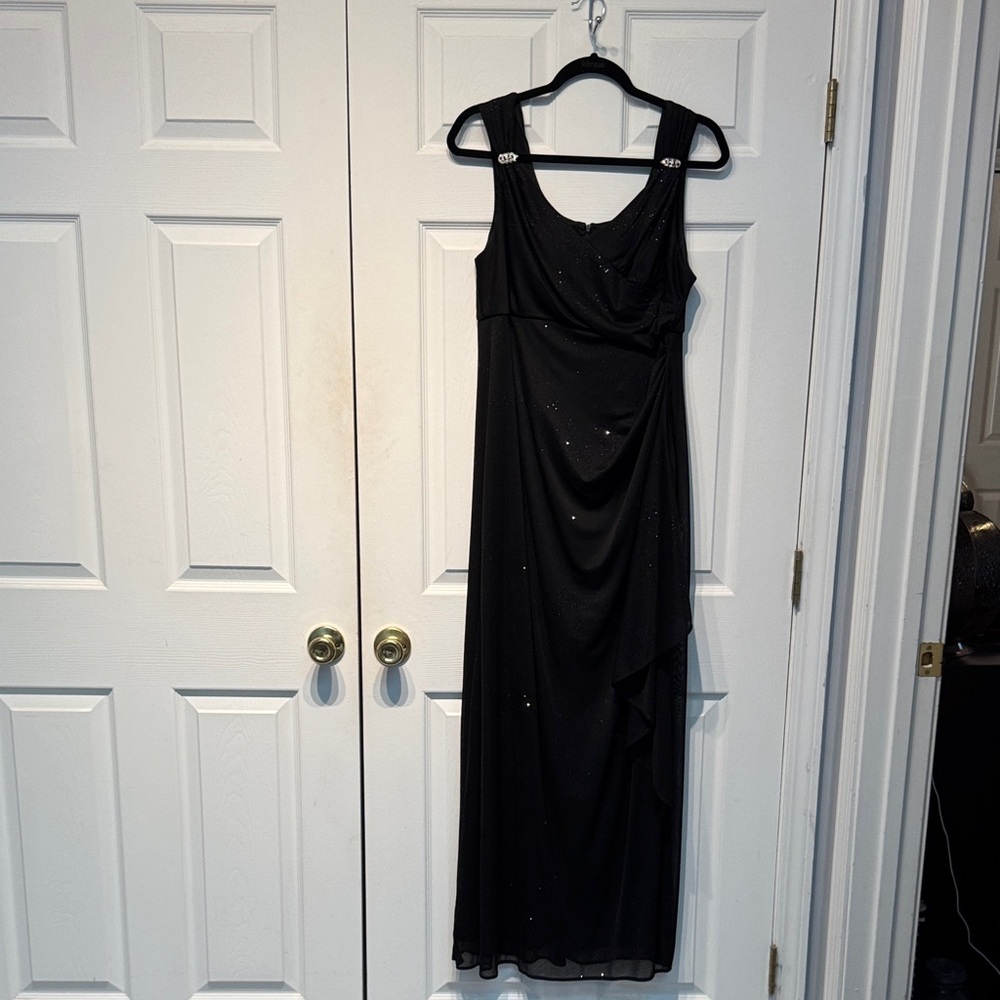 R & M Richards Black Maxi Dress with Embellishments